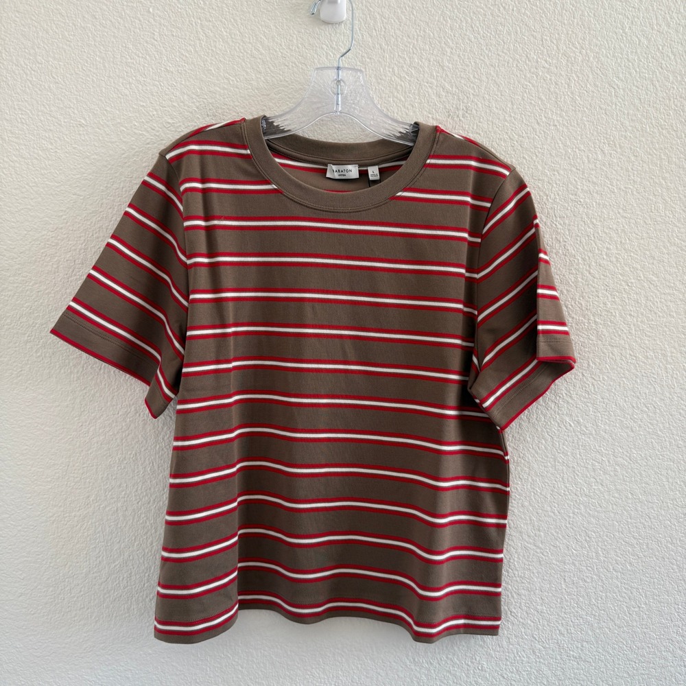 Babaton Aritzia Function Striped T-Shirt Brown Red White Crewneck Large NWT